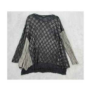 Alembika Top Womens‎ Size S Polka Dot Sheer Mixed Media Lagenlook Artsy Black